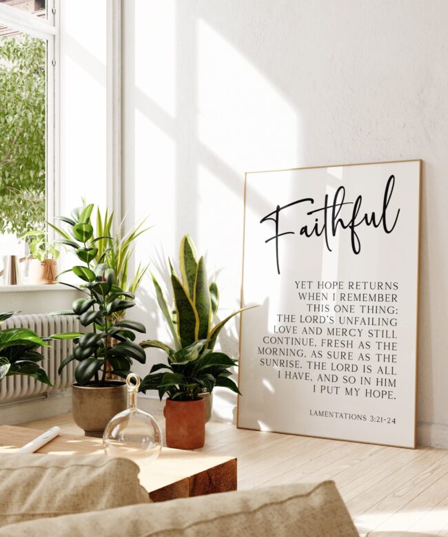 Lamentations 3:21-24 - Yet hope returns when I remember this one thing. Typography Art Print - Faithful - Christian - Bible Verse