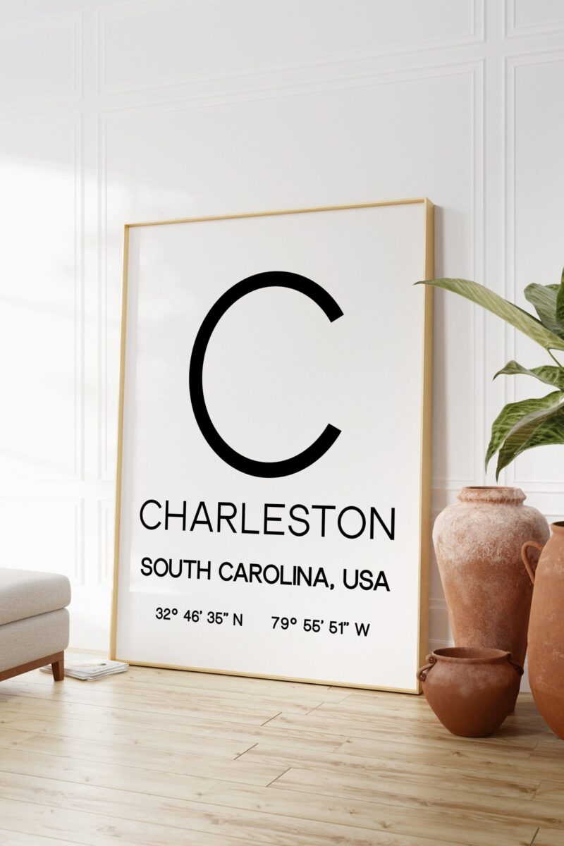 Charleston, South Carolina with GPS Coordinates Typography Art Print - Office - Home Decor - Restaurant - Apartment - Condo - Gift Ideas - Image 3