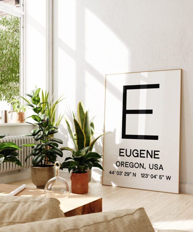 Eugene, Oregon with GPS Coordinates Typography Art Print - Travel Home Wall Decor