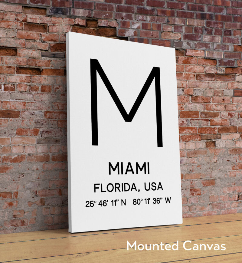 Miami, Florida with GPS Coordinates Typography Art Print - Travel Home Wall Decor