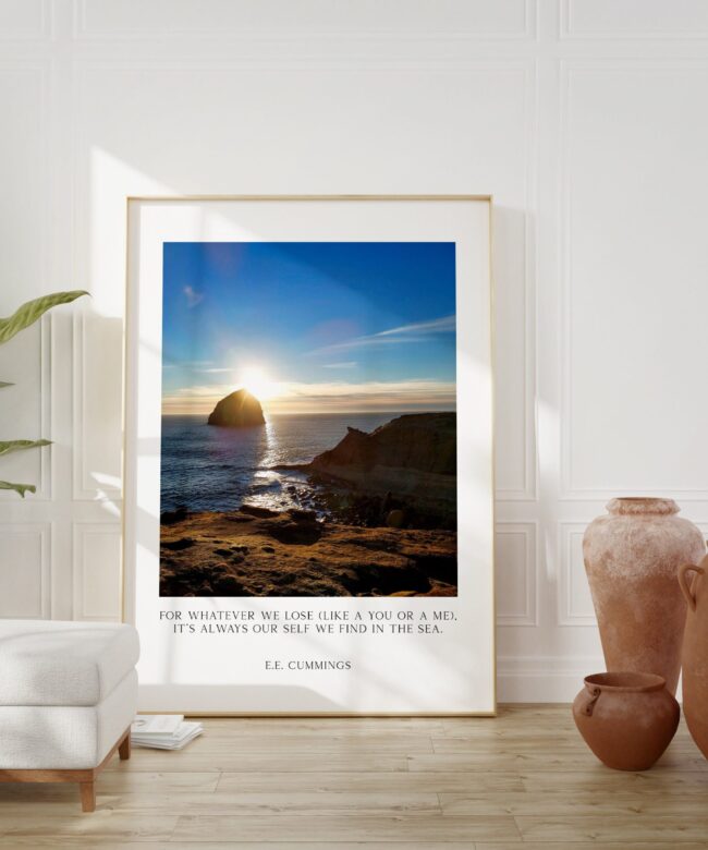 For whatever we lose (like a you or a me) it’s always ourselves we find in the sea. – e.e. cummings - Art Print - Cape Kiwanda Oregon Sunset