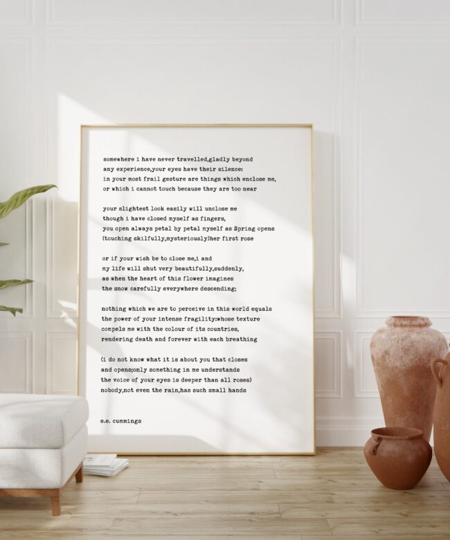 somewhere i have never travelled,gladly beyond – e.e. cummings Poem Typography Art Print - Poetry Lover - Inspirational - Minimalist