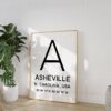 Asheville North Carolina with GPS Coordinates Typography Minimalist Art Print - Travel Home Decor