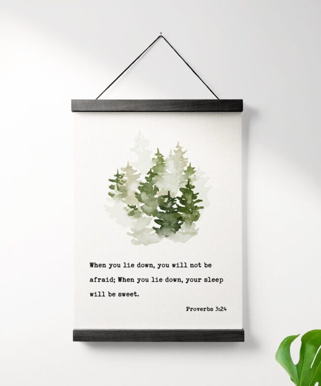 Proverbs 3:24 - When you lie down, you will not be afraid; When you lie down, your sleep will be sweet. Hanging Canvas Frame Art - Christian