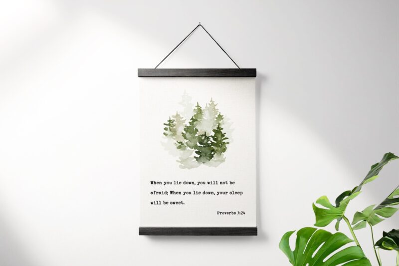 Proverbs 3:24 - When you lie down, you will not be afraid; When you lie down, your sleep will be sweet. Hanging Canvas Frame Art - Christian