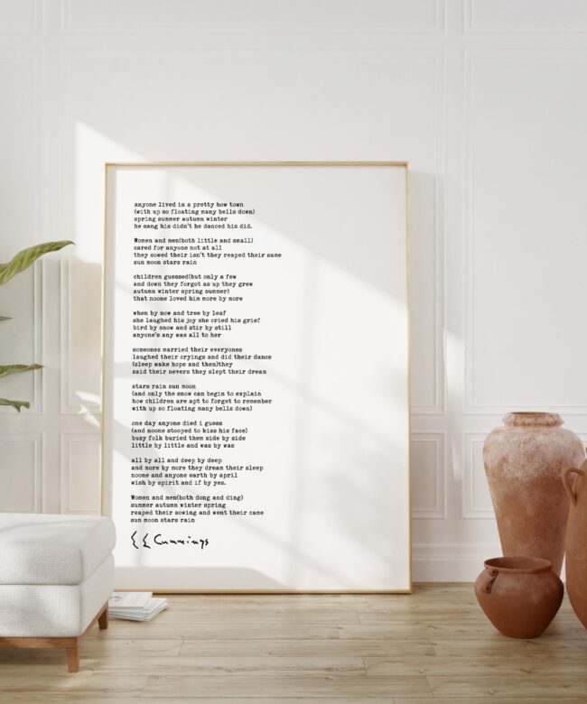 anyone lived in a pretty how town Poem by e.e. cummings Typography Art Print - Poetry