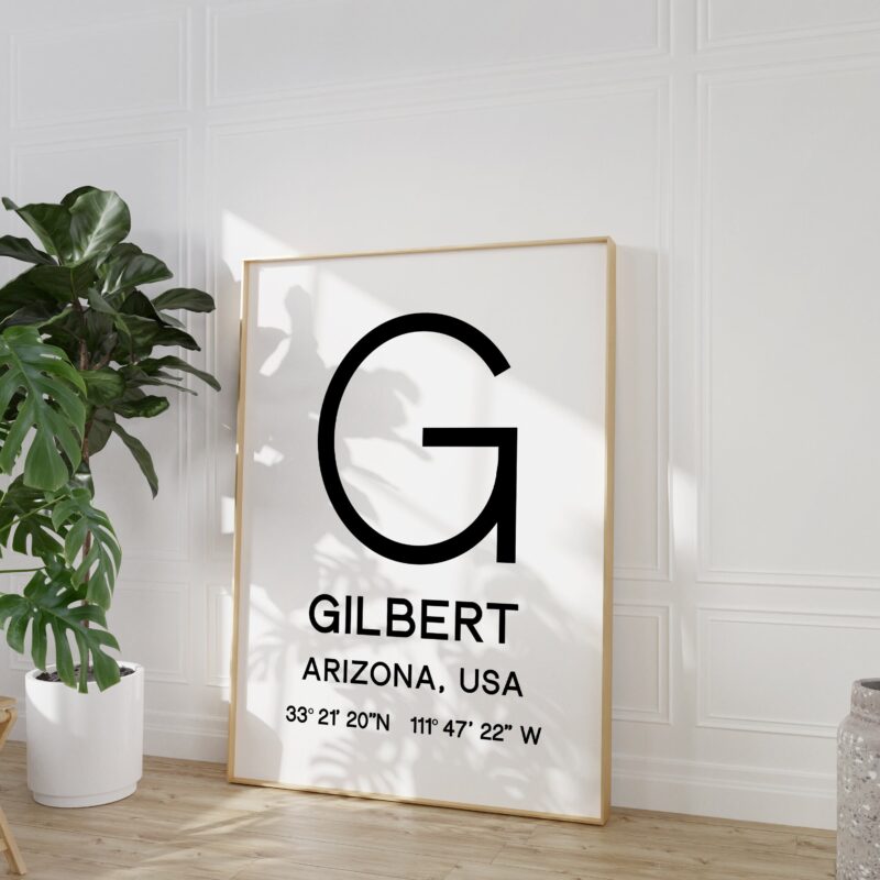 Gilbert Arizona with GPS Coordinates Typography Minimalist Art Print - Travel Home Decor
