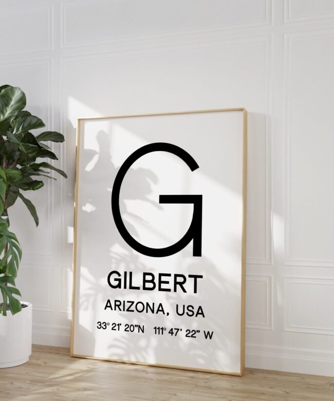 Gilbert Arizona with GPS Coordinates Typography Minimalist Art Print - Travel Home Decor