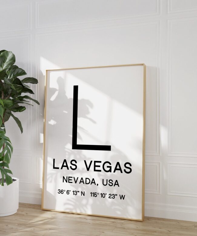 Las Vegas, Nevada with GPS Coordinates Typography Minimalist Art Print