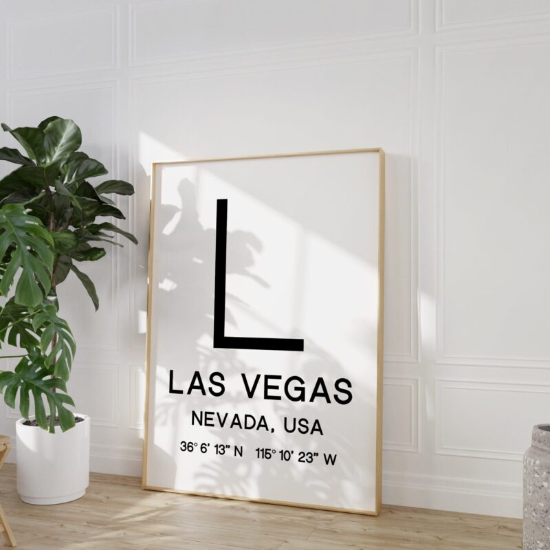 Las Vegas, Nevada with GPS Coordinates Typography Minimalist Art Print