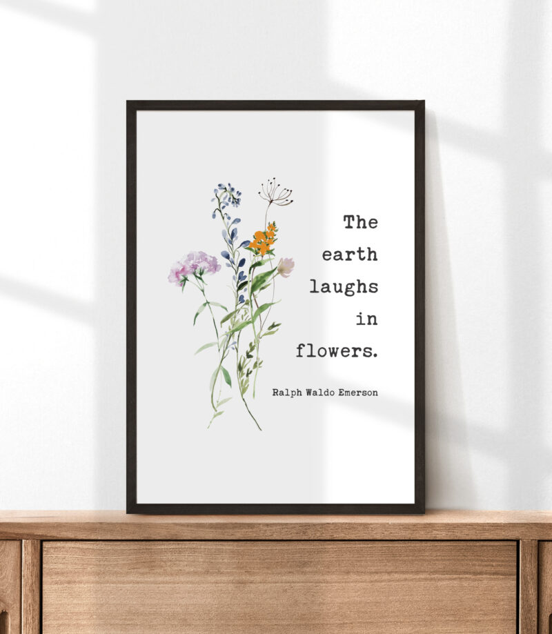 Ralph Waldo Emerson Quote - The earth laughs in flowers. Typography Art Print with Wildflowers - Image 4