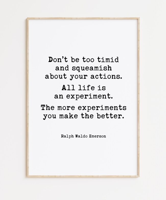 Ralph Waldo Emerson Quote - Don’t be too timid and squeamish about your actions. All life is an experiment. Typography Art Print