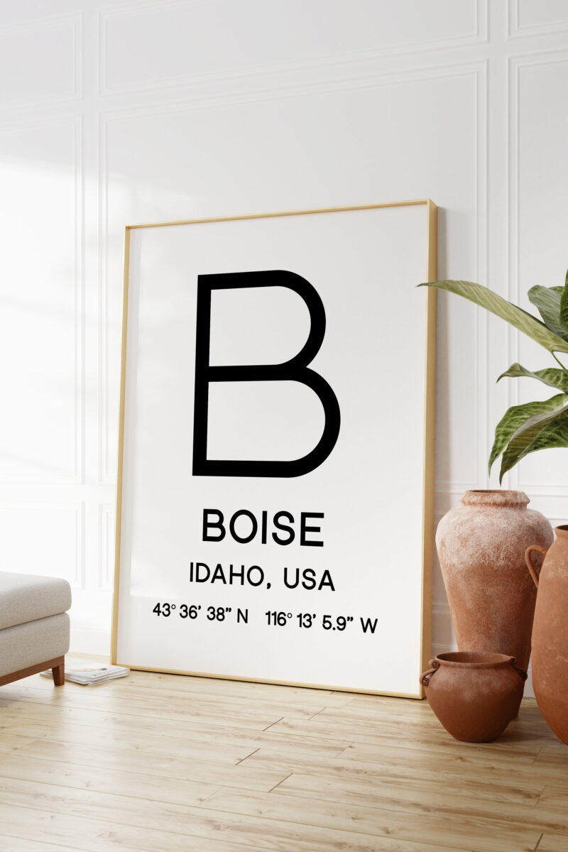 Boise Idaho with GPS Coordinates Minimalist Typography Art Print