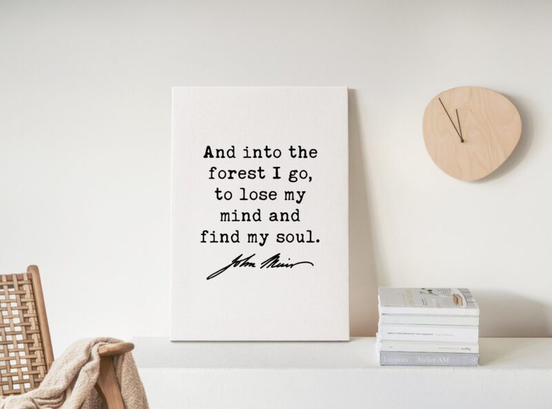 John Muir Quote - And into the forest I go, to lose my mind and find my soul. Low Profile Mounted Canvas Art Print - Image 6