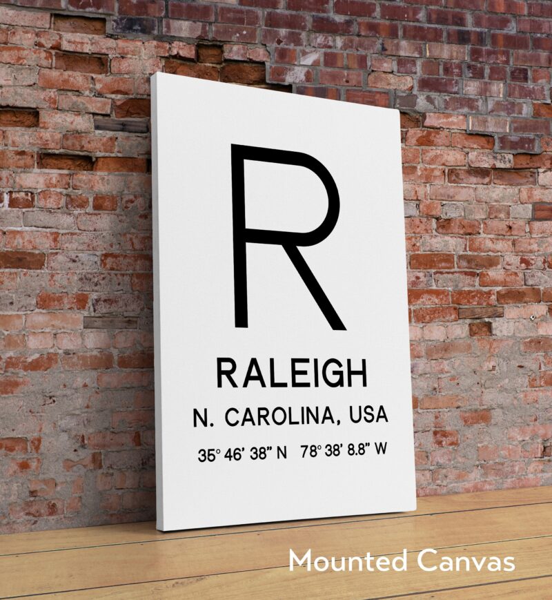Raleigh North Carolina with GPS Coordinates Minimalist Typography Art Print