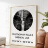 Multnomah Falls, Oregon with GPS Coordinates Art Print