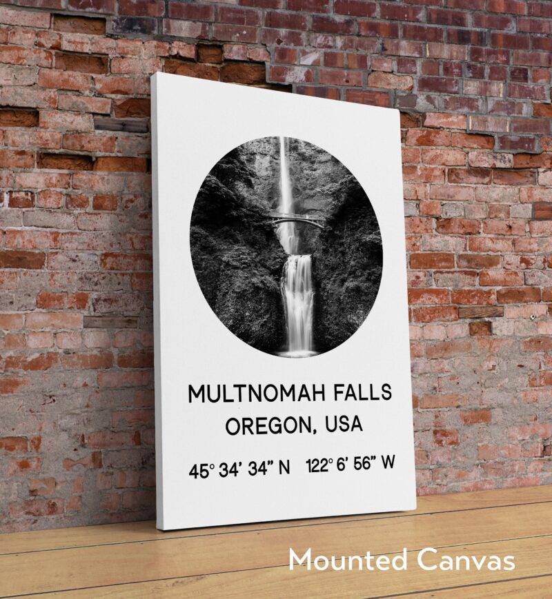 Multnomah Falls, Oregon with GPS Coordinates Art Print