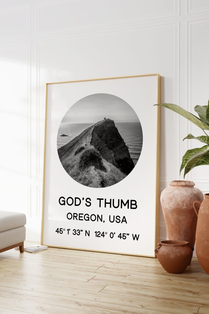 God's Thumb, Oregon with GPS Coordinates Art Print