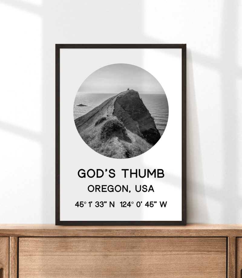 God's Thumb, Oregon with GPS Coordinates Art Print - Image 4