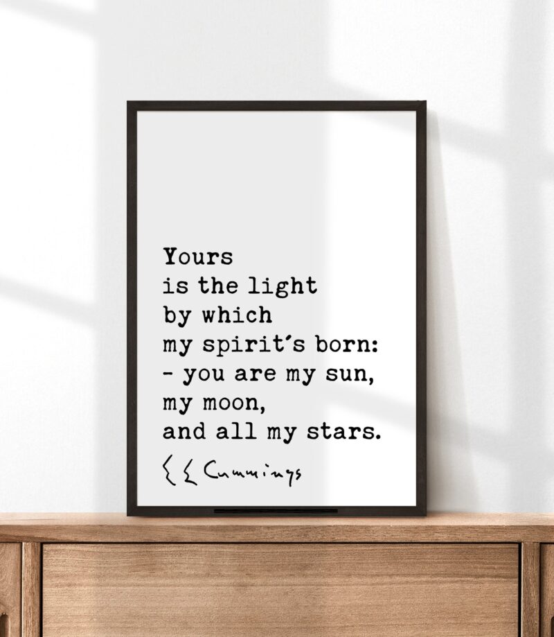 Yours is the light by which my spirit's born: you are my sun, my moon, and all my stars. - e.e. cummings Typography Art Print - Image 3
