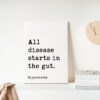 All disease starts in the gut. Hippocrates Quote. Low Profile Mounted Canvas Typography Art Print