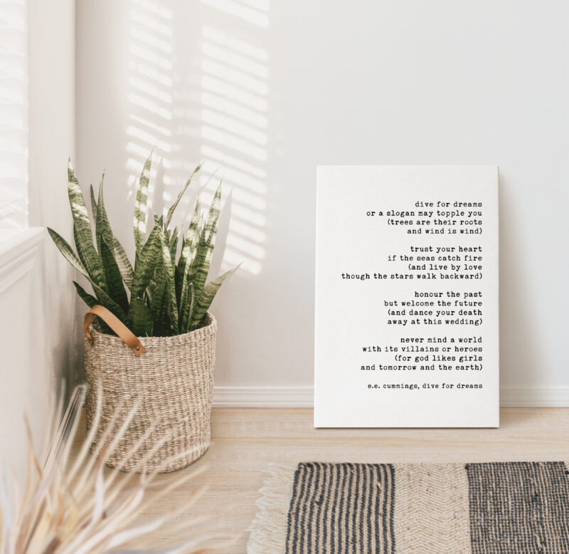 dive for dreams - E.E. Cummings Poem - Low Profile Mounted Canvas Typography Art Print