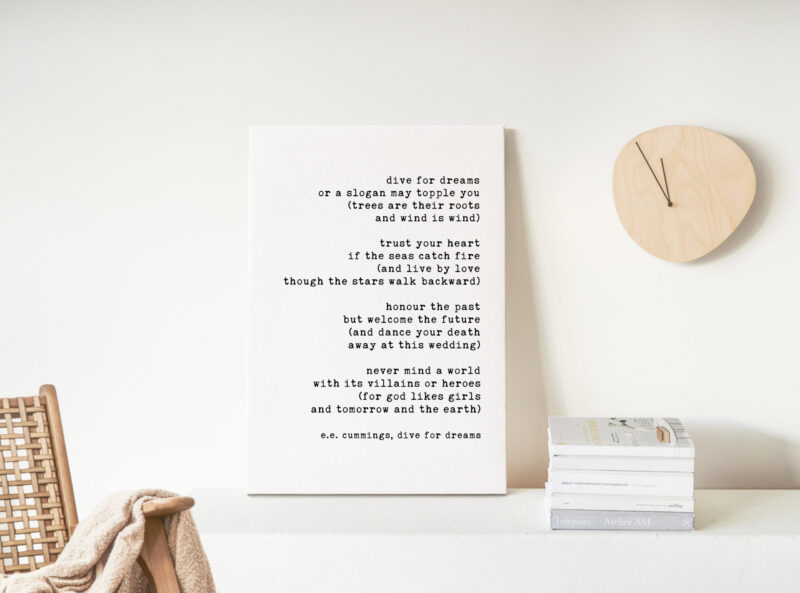 dive for dreams - E.E. Cummings Poem - Low Profile Mounted Canvas Typography Art Print