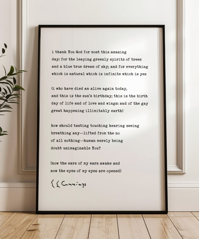 i thank You God for most this amazing - E.E. Cummings Poem Typography Art Print