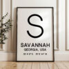 Savannah, Georgia with GPS Coordinates Typography Minimalist Art Print