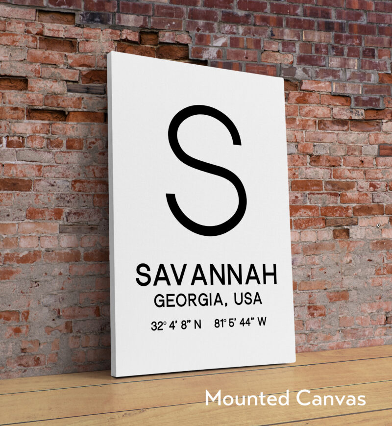 Savannah, Georgia with GPS Coordinates Typography Minimalist Art Print