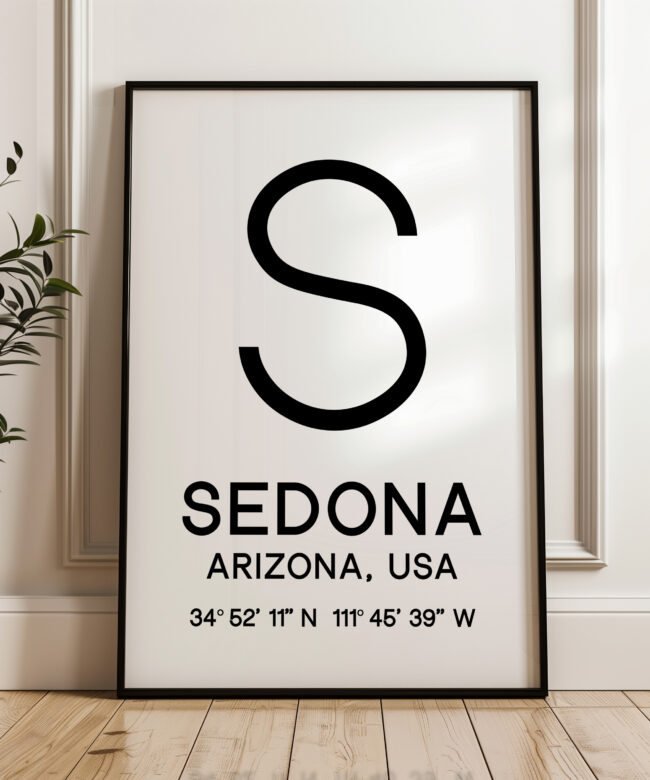 Sedona, Arizona with GPS Coordinates Typography Minimalist Art Print