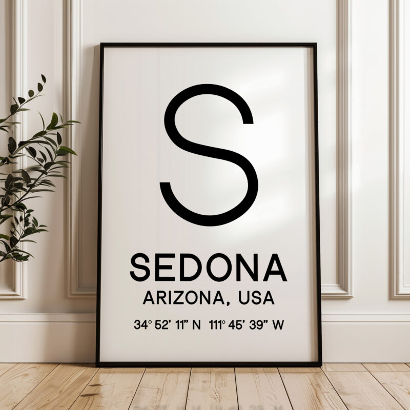 Sedona, Arizona with GPS Coordinates Typography Minimalist Art Print