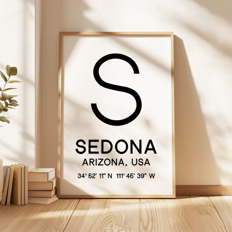 Sedona, Arizona with GPS Coordinates Typography Minimalist Art Print