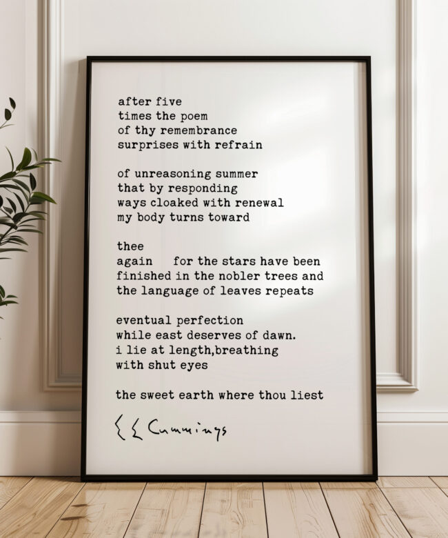 after five Poem by e.e. cummings Typography Art Print