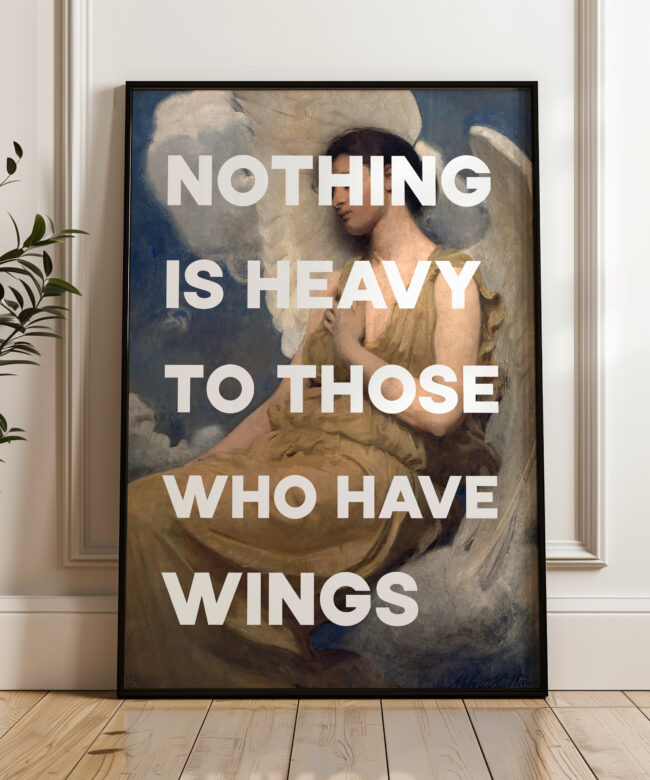 Nothing Is Heavy To Those Who Have Wings Typography Art Print with Winged Figure (1889) by Abbott Handerson Thayer
