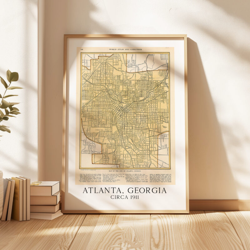 Atlanta, Georgia Vintage Street Map Circa 1911, World Atlas and Gazetteer Minimalist Art Print