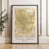 Atlanta, Georgia Vintage Street Map Circa 1911, World Atlas and Gazetteer Minimalist Art Print