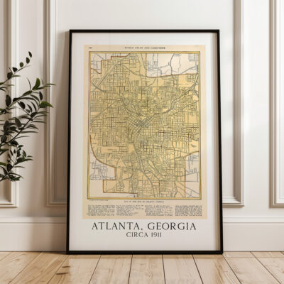 Atlanta, Georgia Vintage Street Map Circa 1911, World Atlas and Gazetteer Minimalist Art Print