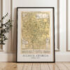 Atlanta, Georgia Vintage Street Map Circa 1911, World Atlas and Gazetteer Minimalist Art Print