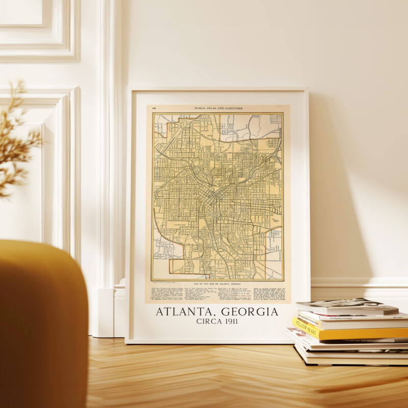 Atlanta, Georgia Vintage Street Map Circa 1911, World Atlas and Gazetteer Minimalist Art Print