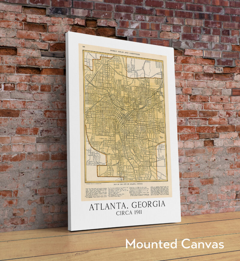 Atlanta, Georgia Vintage Street Map Circa 1911, World Atlas and Gazetteer Minimalist Art Print