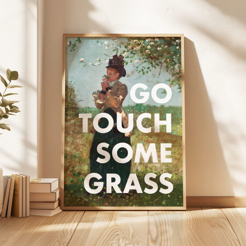 Go Touch Some Grass Typography Art Print featuring The Yellow Jacket (1879) by Winslow Homer.