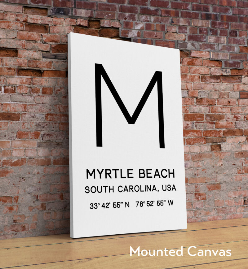 Myrtle Beach, SC with GPS Coordinates Minimalist Typography Art Print