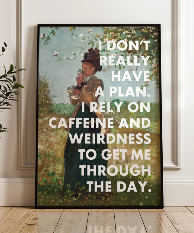 I Don't Really Have A Plan. I Rely On Caffeine and Weirdness To Get Me Through The Day. Typography Art Print