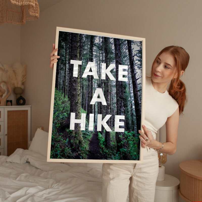 Take a Hike with Oregon Coast Trail with Sitka Spruce Trees Typography Art Print