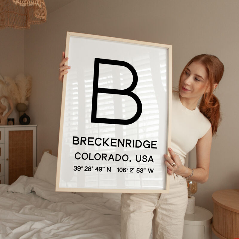 Breckenridge, Colorado with GPS Coordinates Minimalist Art Print • Travel • Ski • Colorado Rockies