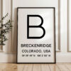 Breckenridge, Colorado with GPS Coordinates Minimalist Art Print • Travel • Ski • Colorado Rockies