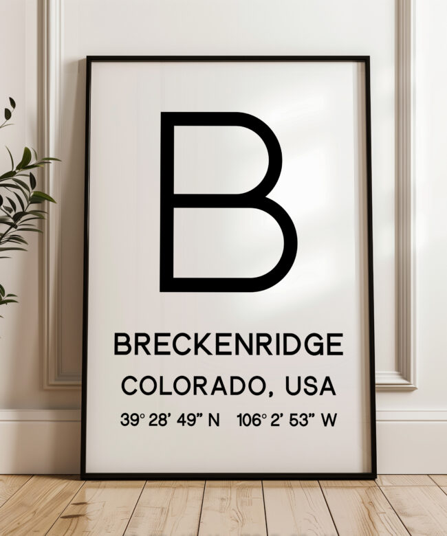 Breckenridge, Colorado with GPS Coordinates Minimalist Art Print • Travel • Ski • Colorado Rockies