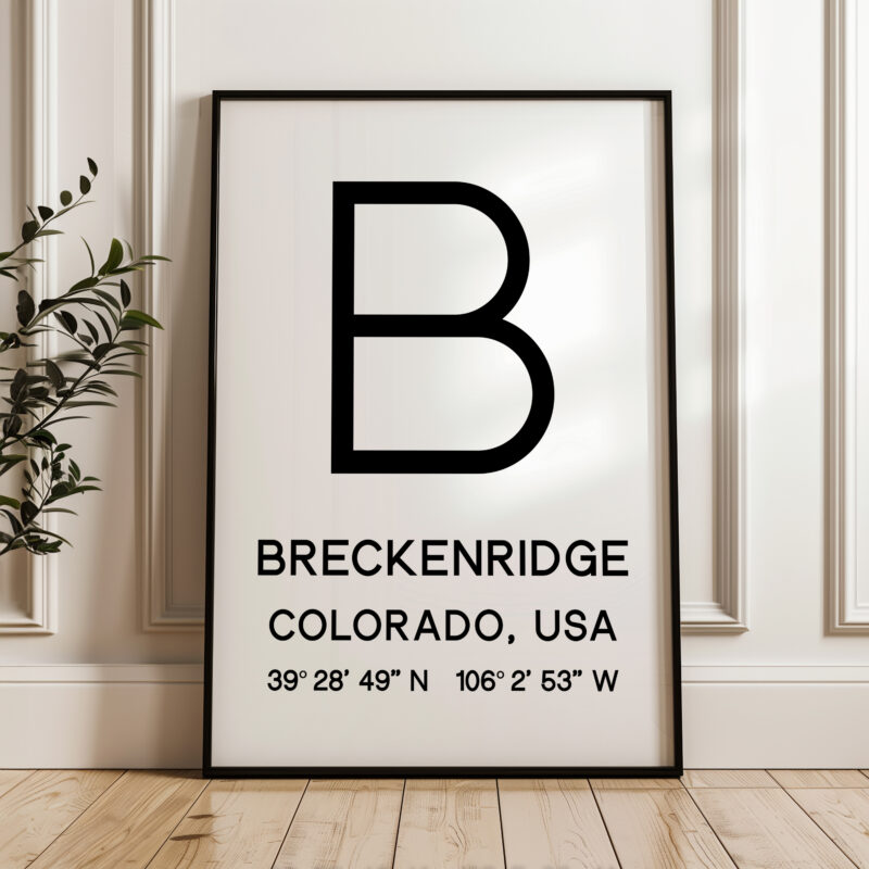 Breckenridge, Colorado with GPS Coordinates Minimalist Art Print • Travel • Ski • Colorado Rockies