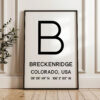 Breckenridge, Colorado with GPS Coordinates Minimalist Art Print • Travel • Ski • Colorado Rockies